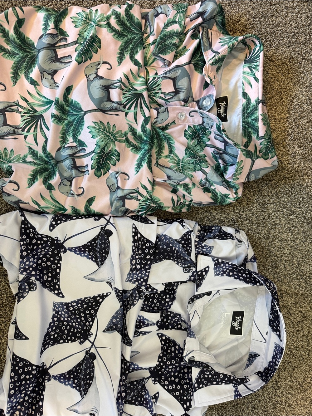 2 Waggle Polos - Pink Elephant & Green Palm Shirt - Tropical Button-Up - Picture 6 of 7